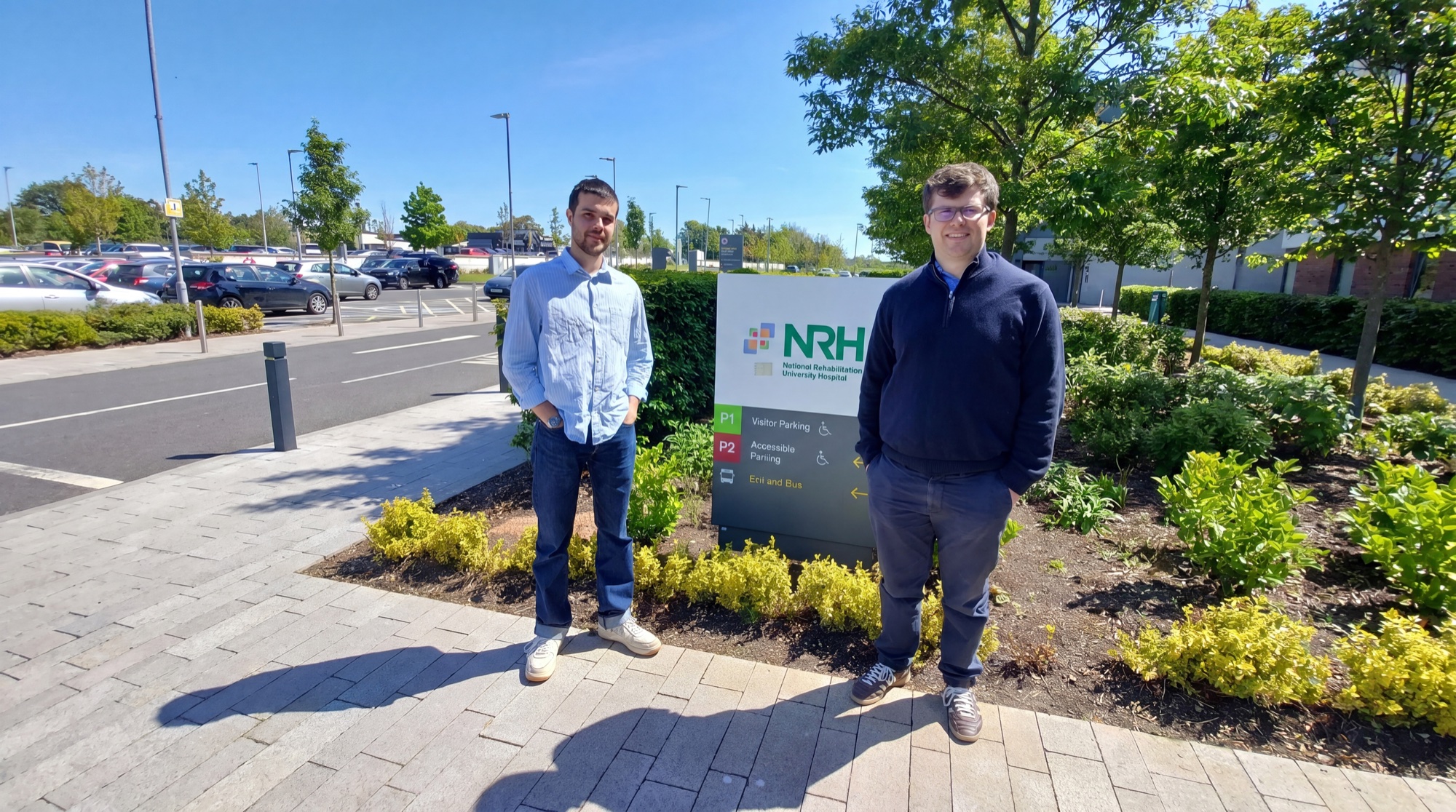 William Hartley and Sean Barrett outside the National Rehabilitation Hospital in Dun Laoghaire